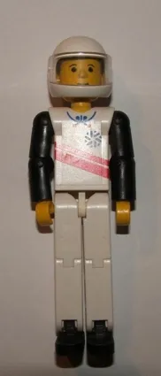 LEGO Technic Figure White Legs, White Top with Red Stripes Pattern, Black Arms, White Helmet (Skier) minifigure