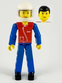 LEGO Technic Figure Blue Legs, Red Top with Zipper, Blue Arms, Black Hair, White Helmet minifigure