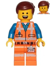 LEGO Emmet - Wide Smile with Teeth and Tongue / Sad, Worn Uniform minifigure