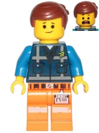 LEGO Emmet - Lopsided Smile, Eyebrows / Scared, Dark Blue Uniform minifigure
