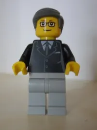 LEGO LEGO Brand Store Male, Black Suit, Light Bluish Gray Legs, Dark Bluish Gray Smooth Hair (no specific back printing) {Glasgow} minifigure