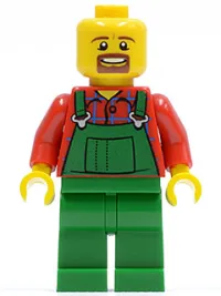 LEGO LEGO Brand Store Male, Overalls Farmer Green, Brown Moustache and Goatee, No Headgear (no specific back printing) {Glasgow} minifigure