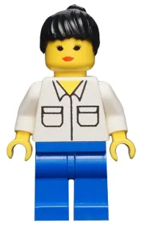 LEGO Shirt with 2 Pockets, Blue Legs, Black Ponytail Hair minifigure