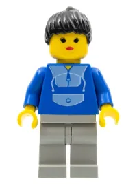 LEGO Jogging Suit, Light Gray Legs, Black Ponytail Hair minifigure