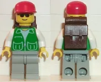 LEGO Jacket Green with 2 Large Pockets - Light Gray Legs, Red Cap and Brown Backpack minifigure
