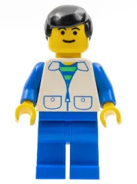 LEGO Suit with 2 Pockets White - Blue Legs, Black Male Hair minifigure
