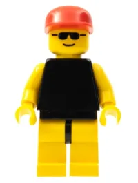 LEGO Plain Black Torso with Yellow Arms, Yellow Legs, Sunglasses, Red Cap minifigure