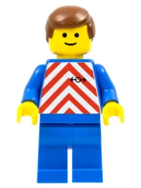 LEGO Red & White Stripes - Blue Legs, Brown Male Hair minifigure