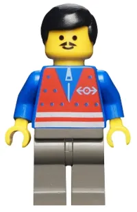 LEGO Red Vest and Zipper - Dark Gray Legs, Black Male Hair minifigure