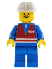 LEGO Red Vest and Zipper - Blue Legs, White Construction Helmet, Moustache minifigure