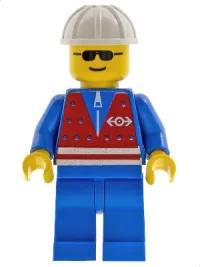 LEGO Red Vest and Zipper - Blue Legs, White Construction Helmet, Sunglasses minifigure