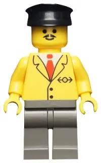 LEGO Railway Employee 5, Dark Gray Legs, Black Hat minifigure