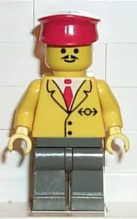 LEGO Railway Employee 5, Dark Gray Legs, Red Hat minifigure