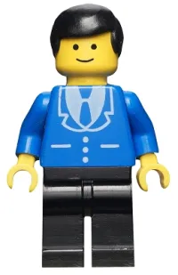 LEGO Suit with 3 Buttons Blue - Black Legs, Black Male Hair minifigure