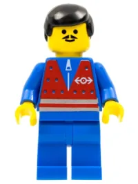 LEGO Red Vest and Zipper - Blue Legs, Black Male Hair minifigure