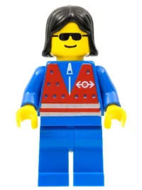 LEGO Red Vest and Zipper - Blue Legs, Black Female Hair minifigure
