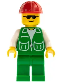 LEGO Jacket Green with 2 Large Pockets - Green Legs, Red Construction Helmet minifigure