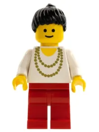 LEGO Necklace Gold - Red Legs, Black Ponytail Hair minifigure