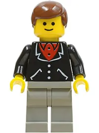 LEGO Suit with 3 Buttons Black - Light Gray Legs, Brown Male Hair minifigure
