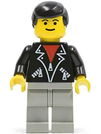 LEGO Leather Jacket with Zippers - Light Gray Legs, Black Male Hair minifigure