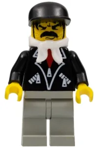LEGO Leather Jacket with Zippers - Light Gray Legs, Black Cap, Bandana minifigure