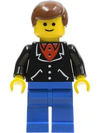 LEGO Suit with 3 Buttons Black - Blue Legs, Brown Male Hair minifigure