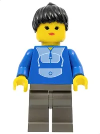LEGO Jogging Suit, Dark Gray Legs, Black Ponytail Hair minifigure