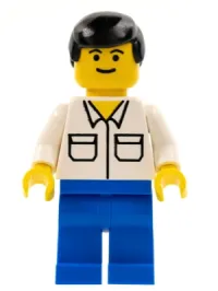 LEGO Shirt with 2 Pockets, Blue Legs, Black Male Hair minifigure
