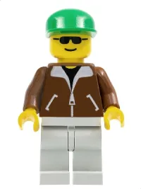 LEGO Jacket Brown - Light Gray Legs, Green Cap, Black Sunglasses minifigure