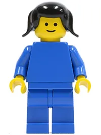 LEGO Plain Blue Torso with Blue Arms, Blue Legs, Black Pigtails Hair minifigure