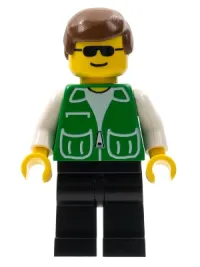 LEGO Jacket Green with 2 Large Pockets - Black Legs, Brown Male Hair minifigure