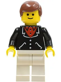 LEGO Suit with 3 Buttons Black - White Legs, Brown Male Hair minifigure