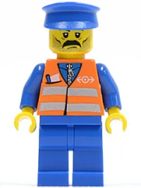 LEGO Orange Vest with Safety Stripes - Blue Legs, Moustache, Blue Hat minifigure