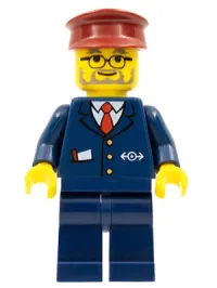 LEGO Dark Blue Suit with Train Logo, Dark Blue Legs, Dark Red Hat - Conductor minifigure
