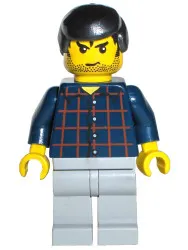 LEGO Plaid Button Shirt, Light Bluish Gray Legs, Black Male Hair, Stubble minifigure