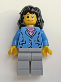LEGO Medium Blue Jacket, Light Bluish Gray Legs, Black Mid-Length Female Hair minifigure