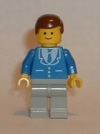 LEGO Suit with 3 Buttons Blue - Light Gray Legs, Brown Male Hair minifigure