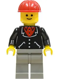 LEGO Suit with 3 Buttons Black - Light Gray Legs, Red Construction Helmet minifigure