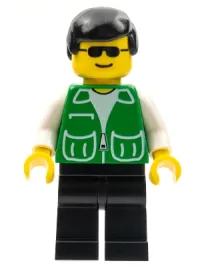LEGO Jacket Green with 2 Large Pockets - Black Legs, Black Male Hair minifigure