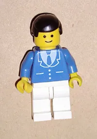 LEGO Suit with 3 Buttons Blue - White Legs, Black Male Hair minifigure