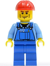 LEGO Overalls with Tools in Pocket Blue, Red Construction Helmet, Cheek Lines minifigure
