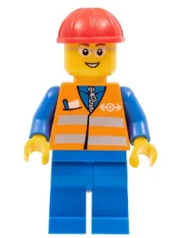 LEGO Orange Vest with Safety Stripes - Blue Legs, Gray Frame Glasses, Red Construction Helmet minifigure