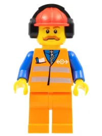 LEGO Orange Vest with Safety Stripes - Orange Legs, Red Construction Helmet with Headset minifigure