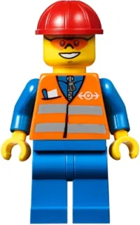 LEGO Orange Vest with Safety Stripes - Blue Legs, Red Construction Helmet, Orange Sunglasses minifigure