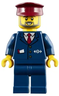 LEGO Dark Blue Suit with Train Logo, Dark Blue Legs, Dark Red Hat, Gray Beard minifigure
