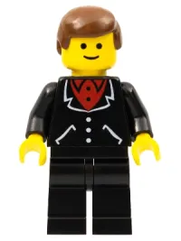 LEGO Suit with 3 Buttons Black - Black Legs, Brown Male Hair minifigure