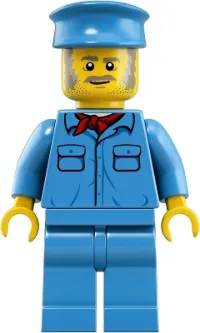 LEGO Train Worker - Male, Medium Blue Hat, Medium Blue Shirt with Red Bandana, Medium Blue Legs minifigure