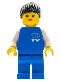 LEGO TV Logo Small Pattern, Blue Legs, Black Ponytail Hair minifigure