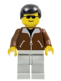 LEGO Jacket Brown - Light Gray Legs, Black Male Hair, Black Sunglasses minifigure