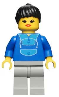 LEGO Jogging Suit, Light Gray Legs, Black Ponytail Hair, Open Mouth minifigure